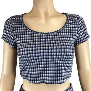 Freshman 1996 Blue Plaid Crop Top Size XS Womens‎ Xsmall TOP ONLY!!